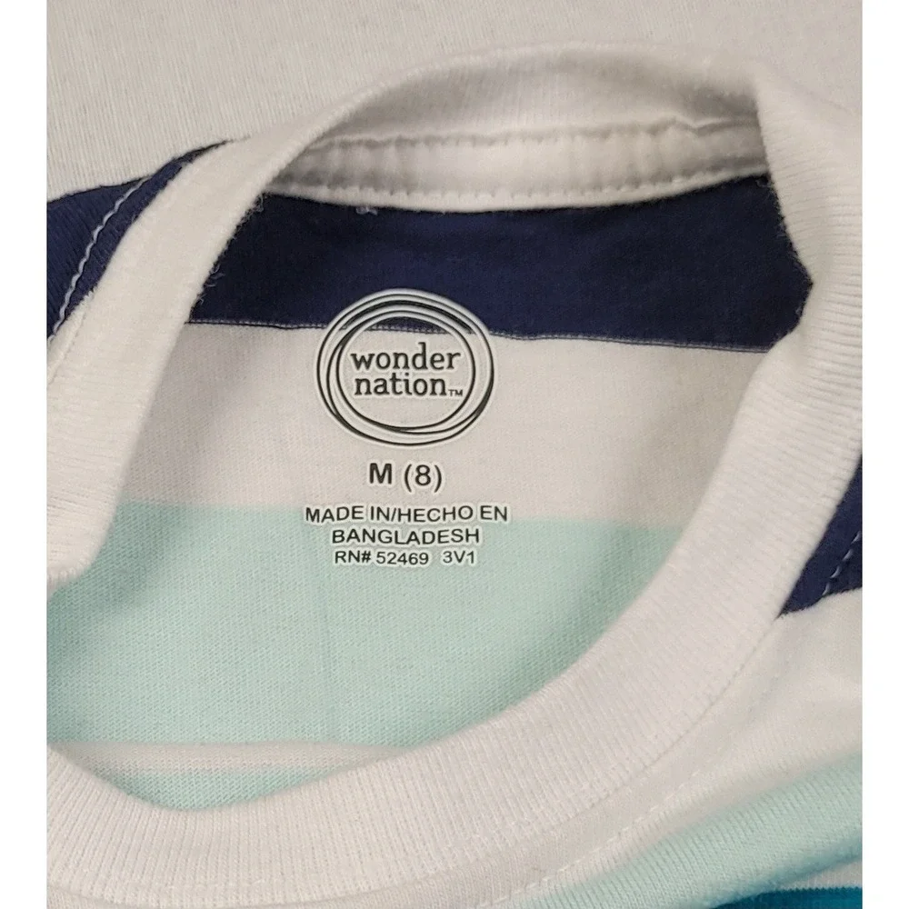Wonder Nation Boy's Striped Short Sleeve Navy, Light Blue, Blue T-Shirt Size M/8